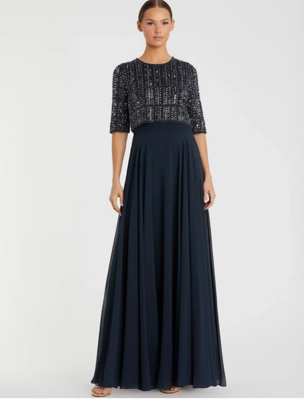 Mac duggal NWT midnight Beaded Overlay A-Line Gown 9180 $598 size 18